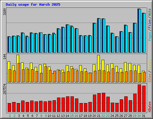 Daily usage for March 2025