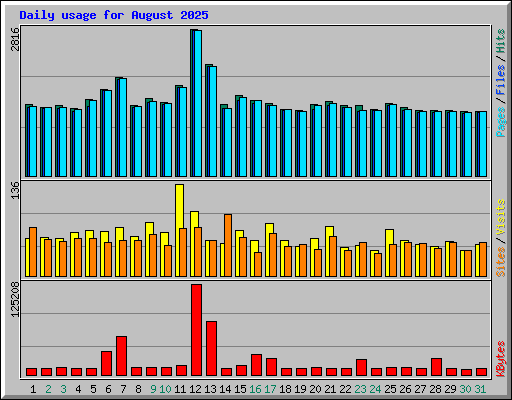 Daily usage for August 2025